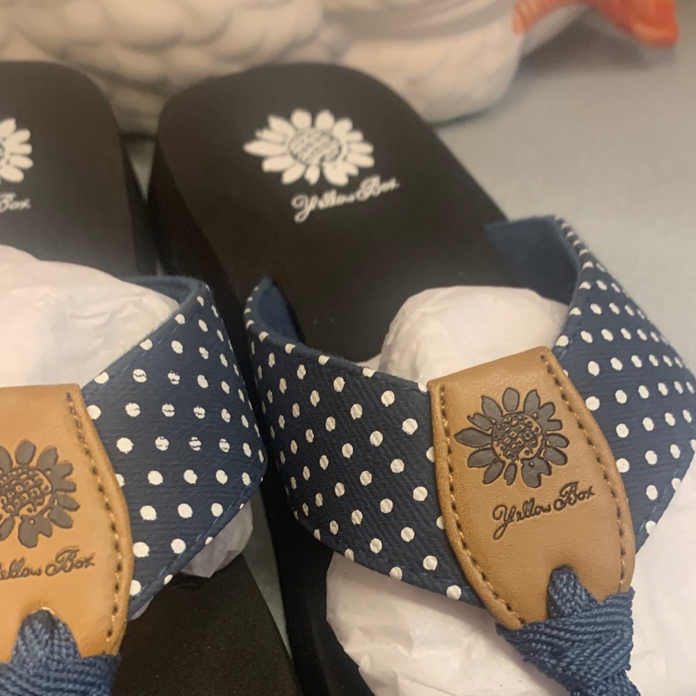 Yellow Box Navy Polka Dot Flip Flops - Picture 2 of 9